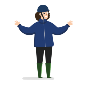 cartoon woman wearing riding gear