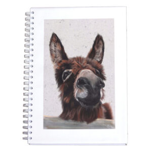 notepad with drawing of brown donkey on the front