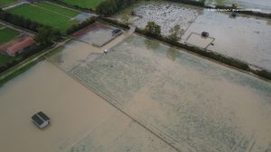aerial view of flooded fields at bransby horses