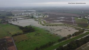aerial view of flooded fields at bransby horses