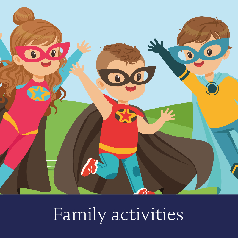 family activities cartoon superhero graphic