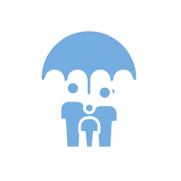 family stood under an umbrella icon