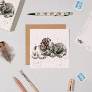 wrendale notecards designed with two dogs asleep and cuddling