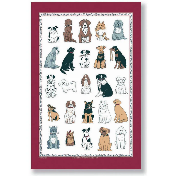 dogs galore tea towel with red outline