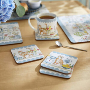 set of coasters with pantry cat design
