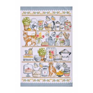 tea towel with pantry cats design