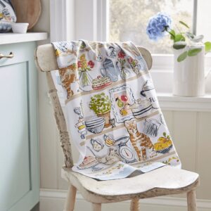 tea towel with pantry cats design